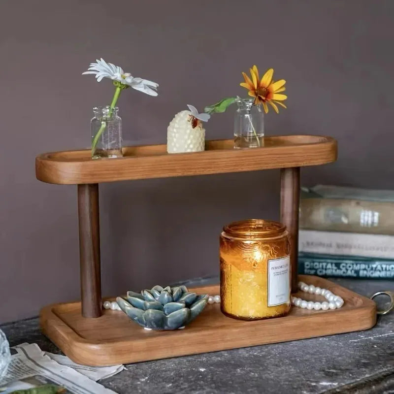 Organizador de Madeira de 2 Camadas para Mesa