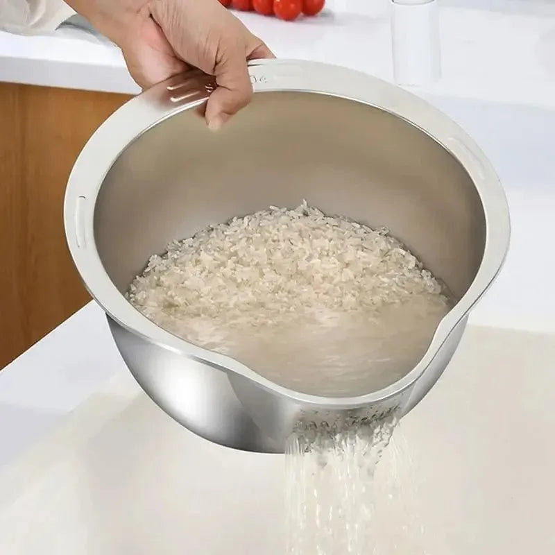 Tigela Inox com Escorredor para Arroz, Frutas e Legumes