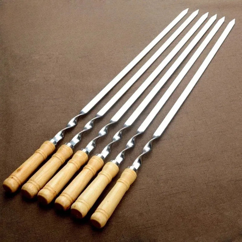 Kit Espetos para Churrasco Inox com Cabo de Madeira