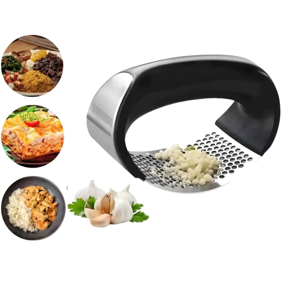Kit Tábua de Corte Antiderrapante + Espremedor de Alho Inox