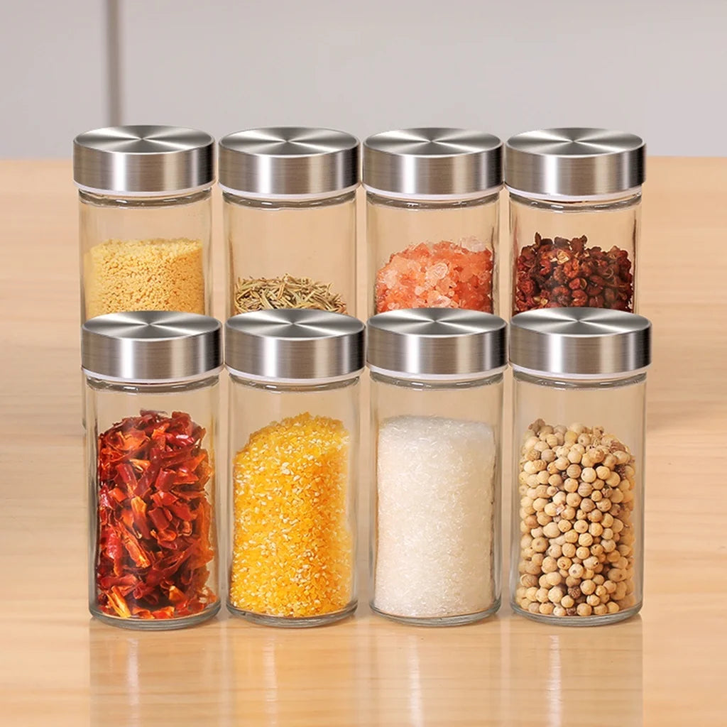 Porta Temperos Giratório em Aço Inox com Frascos de Vidro