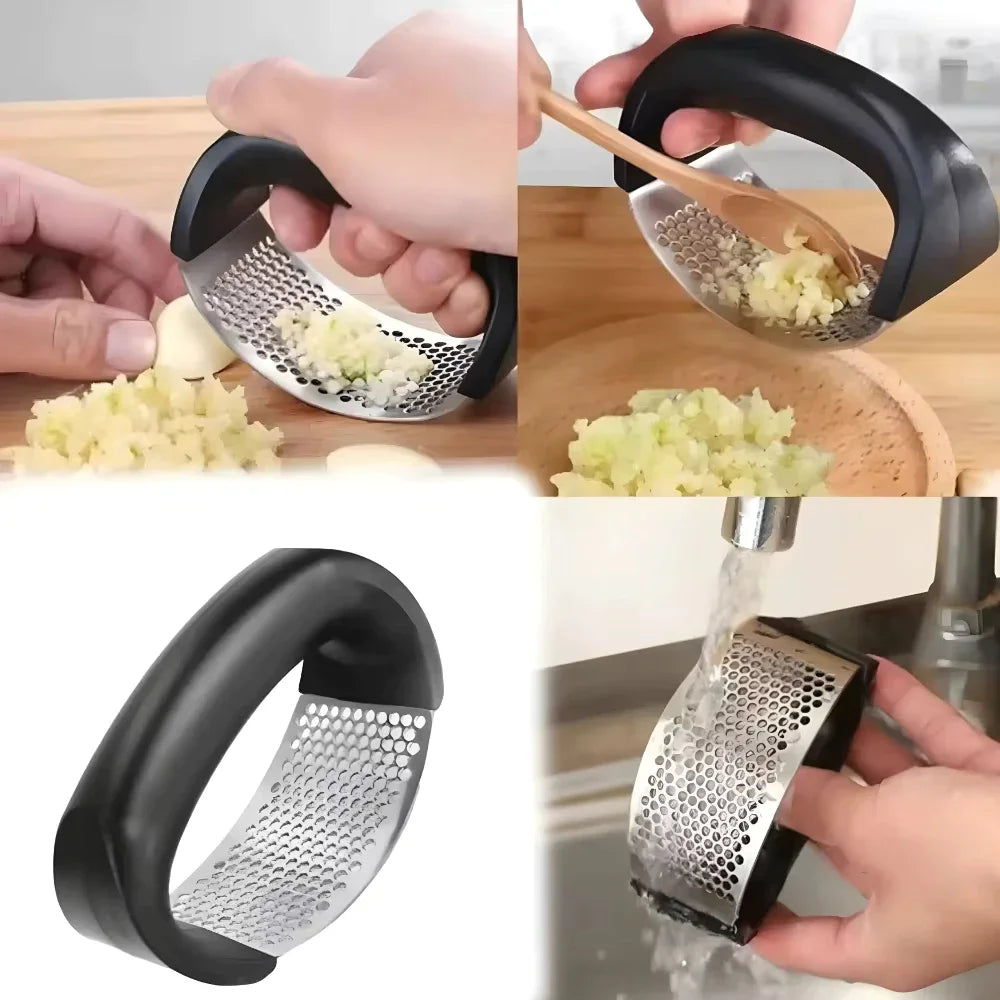 Kit Tábua de Corte Antiderrapante + Espremedor de Alho Inox