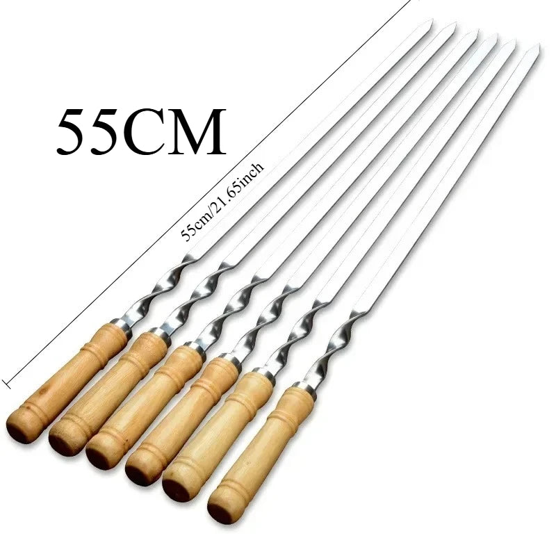 Kit Espetos para Churrasco Inox com Cabo de Madeira