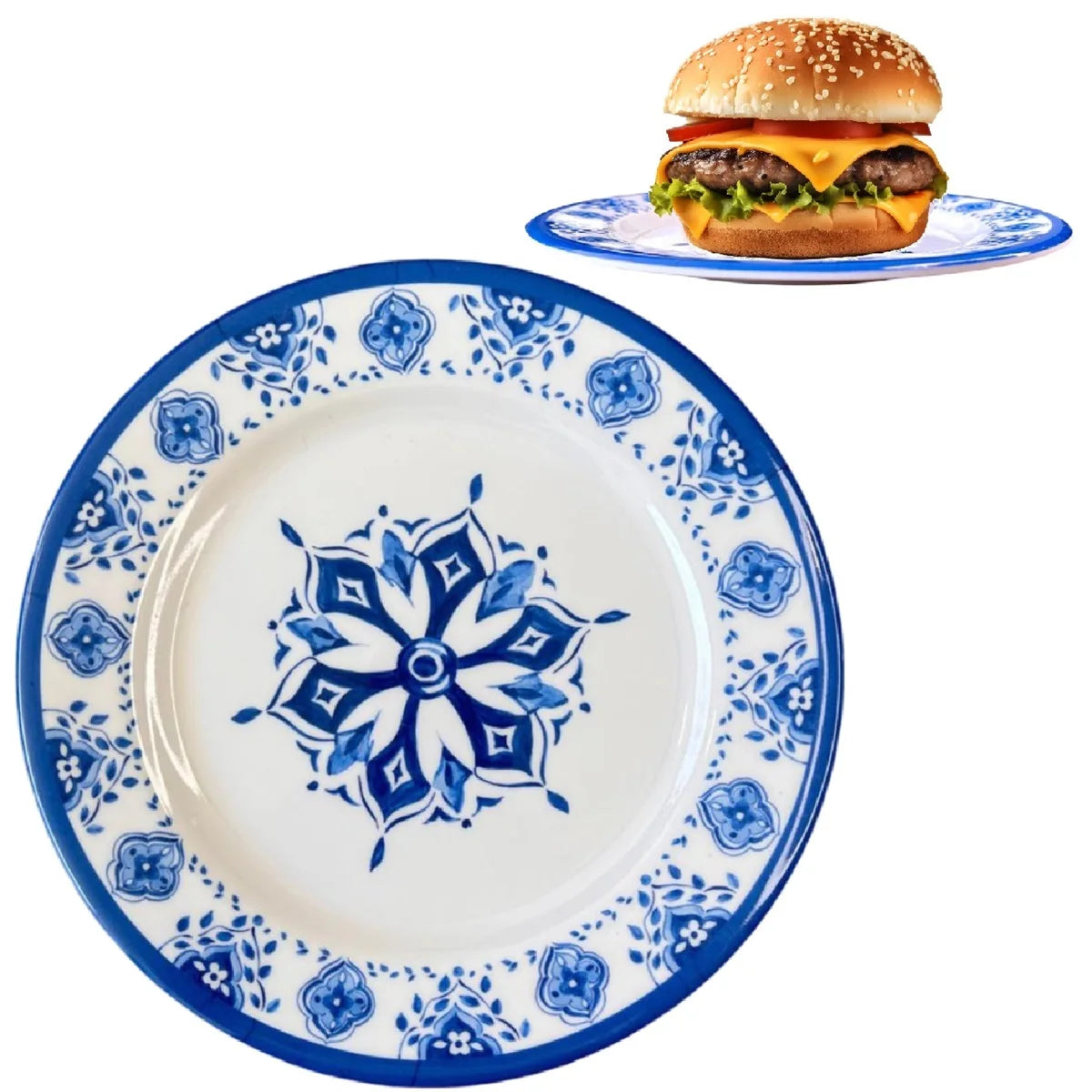 Jogo 12 Peças Melamina Premium Azul Mandala