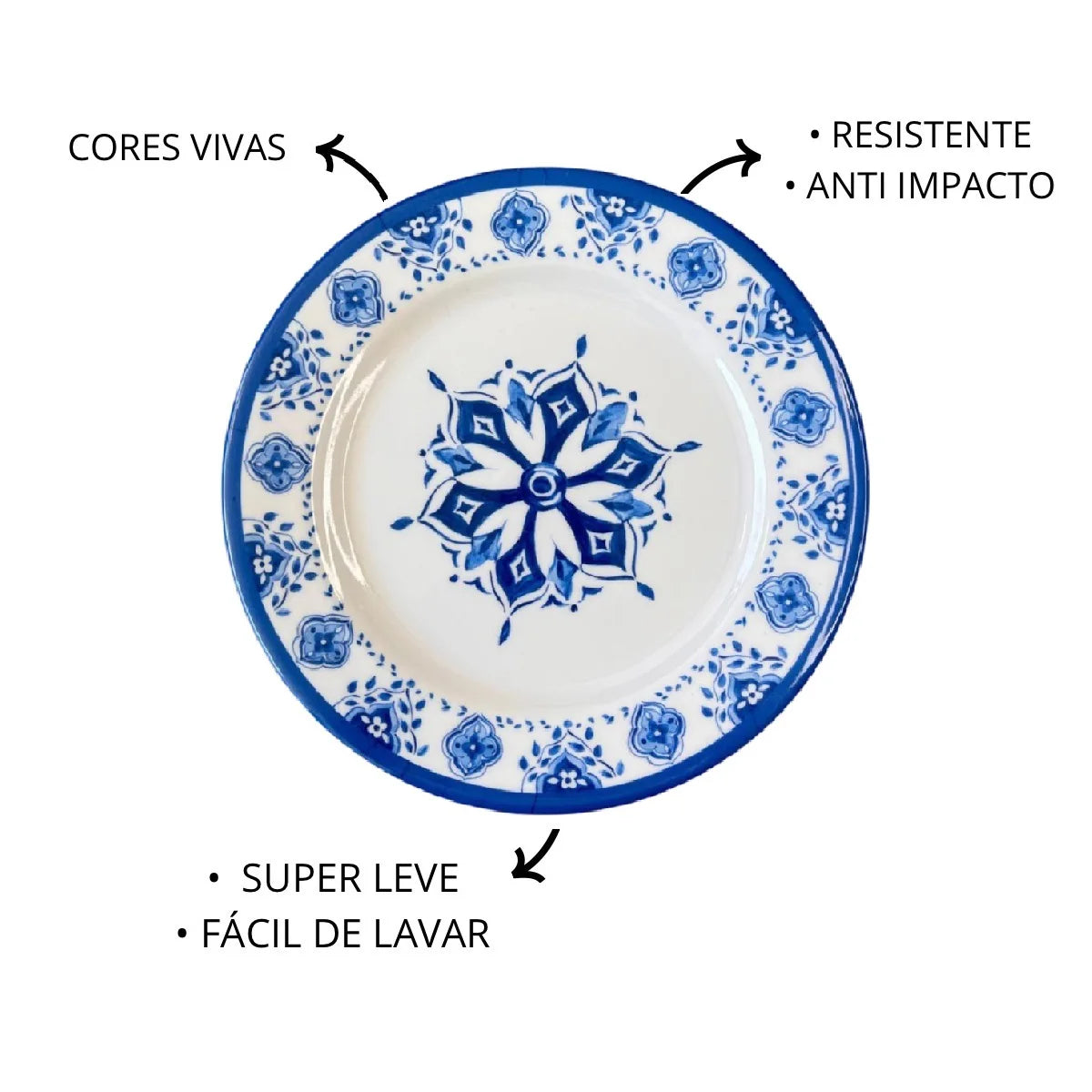 Jogo 12 Peças Melamina Premium Azul Mandala