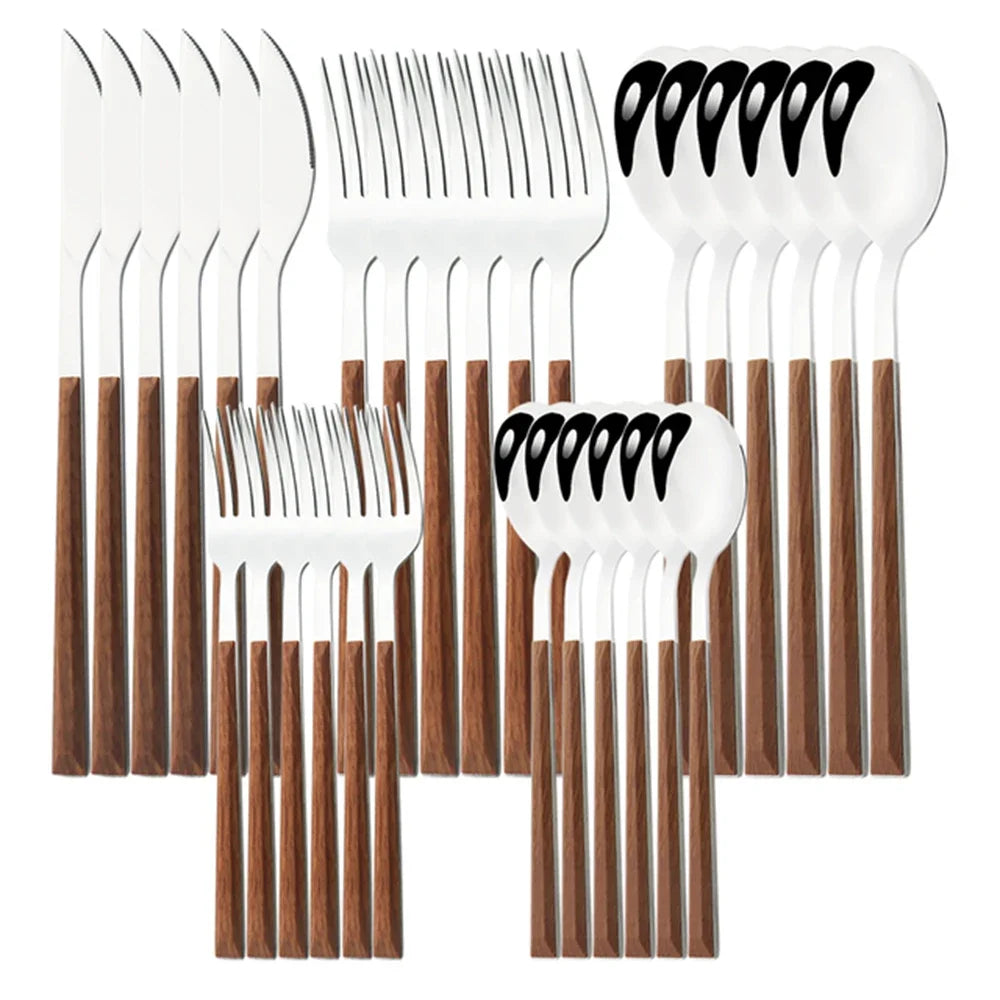 Conjunto de Talheres Inox com Cabo Plástico Madeira