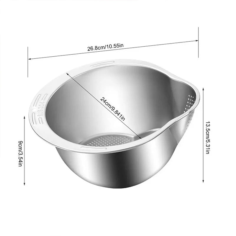 Tigela Inox com Escorredor para Arroz, Frutas e Legumes