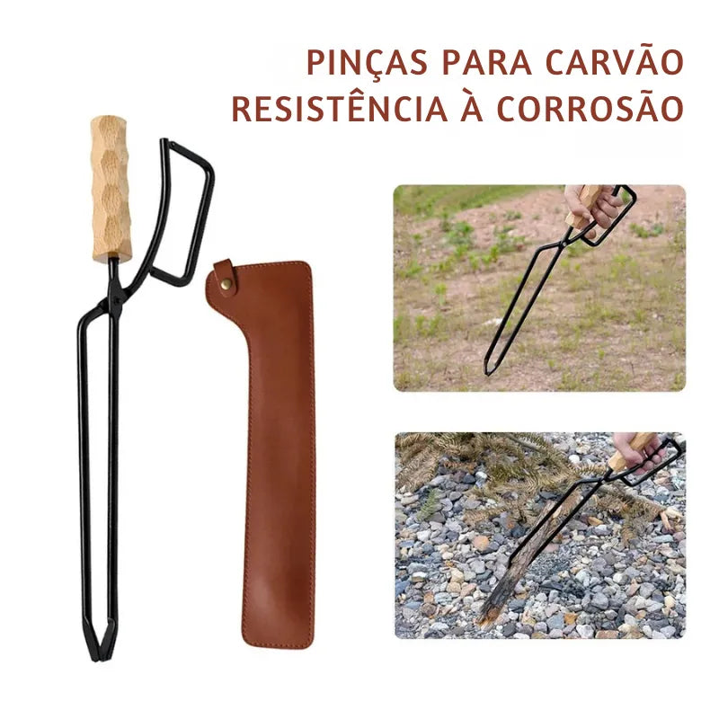 Pegador de Carvão com Cabo de Madeira