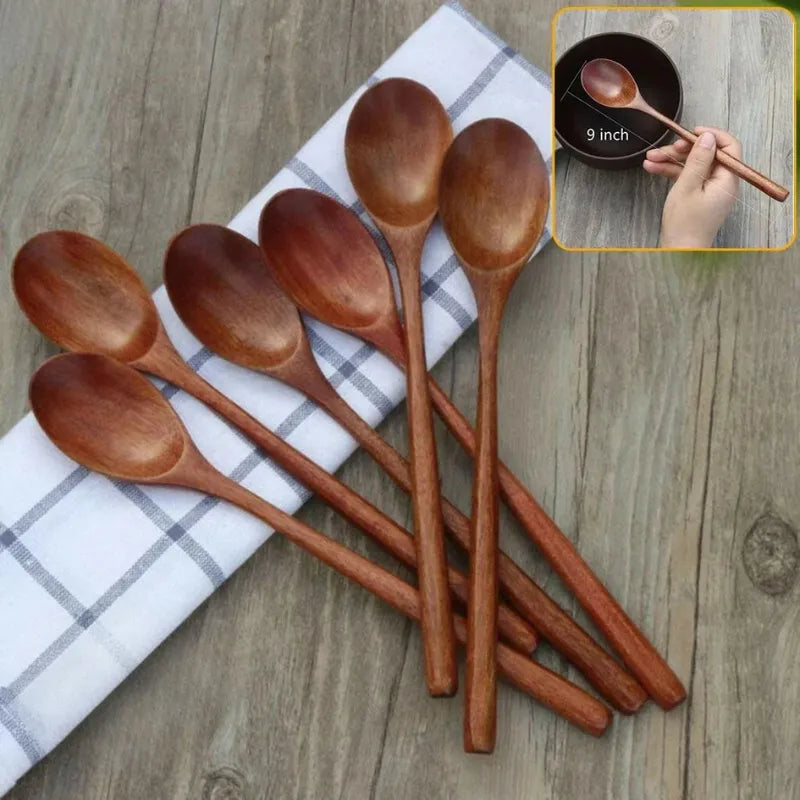 Kit 6 Colheres de Madeira Natural 