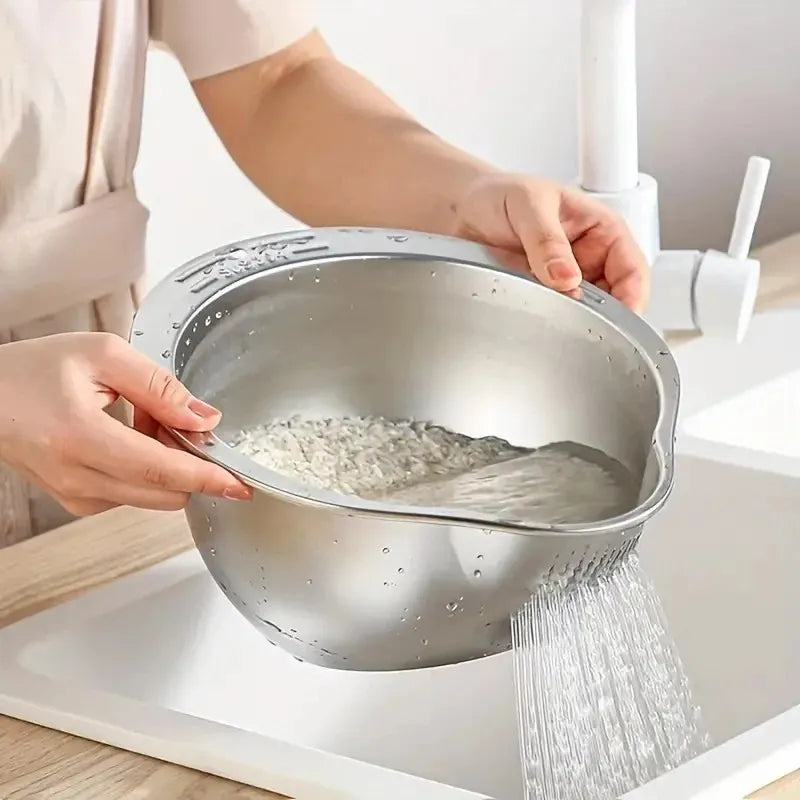 Tigela Inox com Escorredor para Arroz, Frutas e Legumes