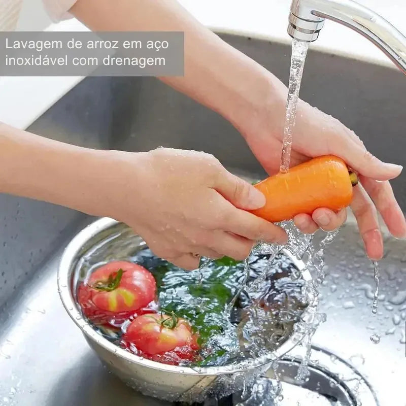 Tigela Inox com Escorredor para Arroz, Frutas e Legumes
