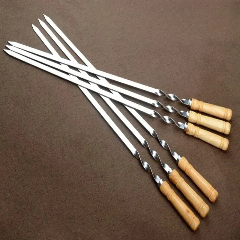 Kit Espetos para Churrasco Inox com Cabo de Madeira
