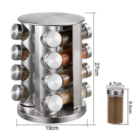 Porta Temperos Giratório em Aço Inox com Frascos de Vidro