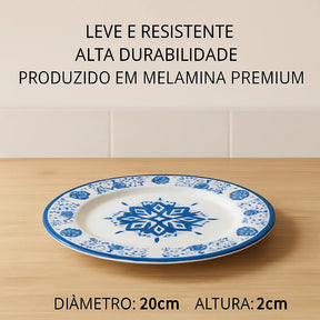 Jogo 12 Peças Melamina Premium Azul Mandala
