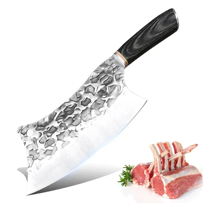 Faca Cleaver Profissional em Aço Inox Forjado + Cabo de Madeira