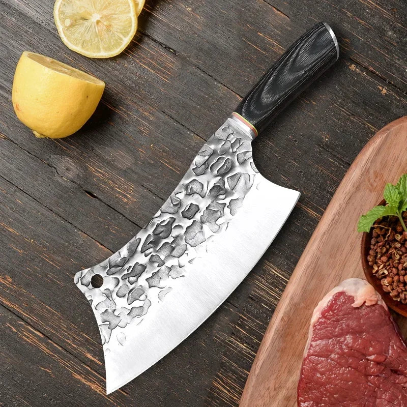 Faca Cleaver Profissional em Aço Inox Forjado + Cabo de Madeira