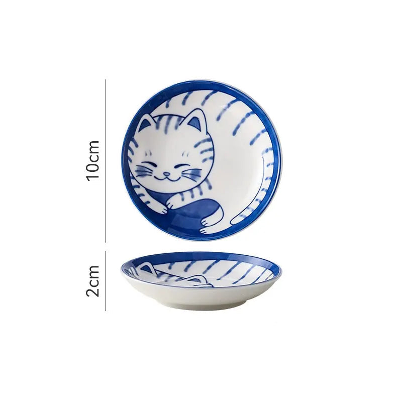 Prato Japonês de Porcelana com Estampa de Gato