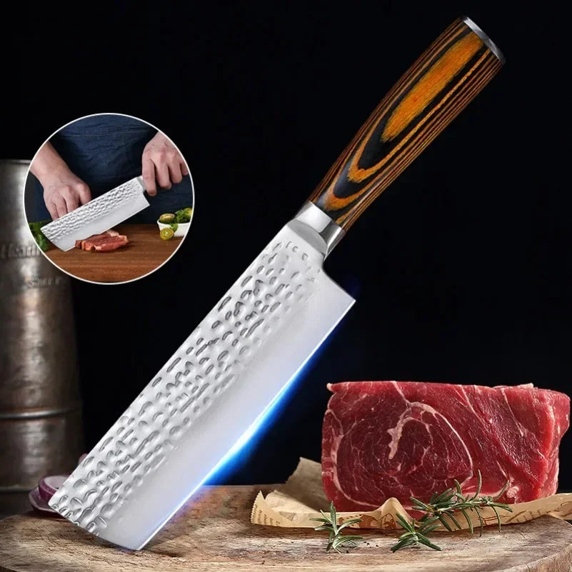 Faca Cleaver Forjada à Mão em Aço Inox com Cabo de Madeira – Gusto Gourmet