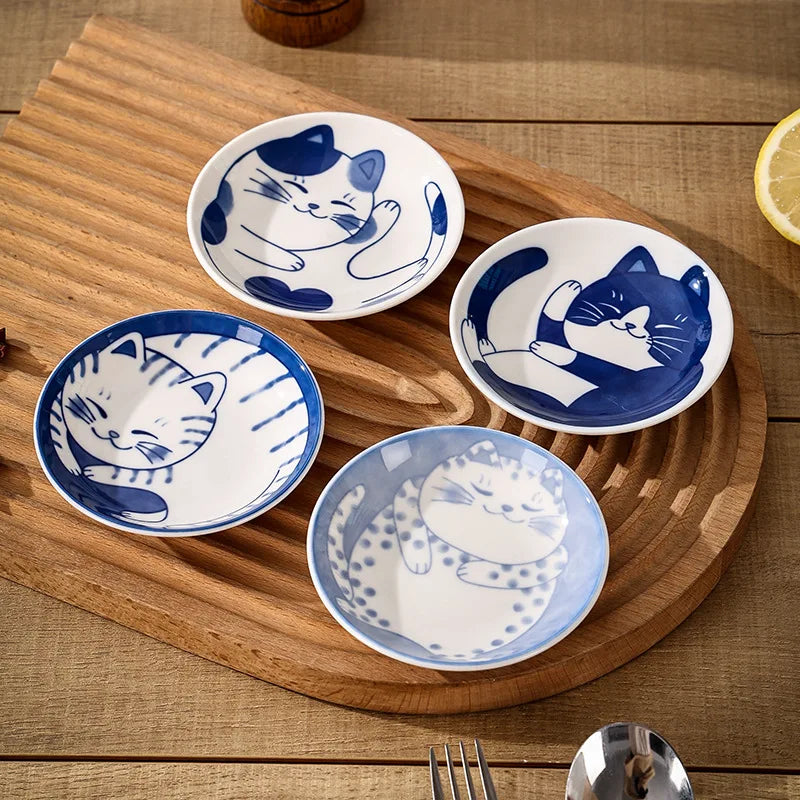 Prato Japonês de Porcelana com Estampa de Gato