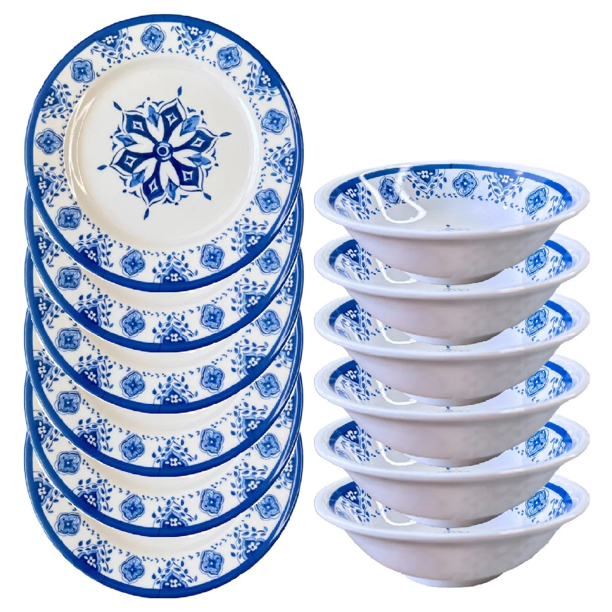 Jogo 12 Peças Melamina Premium Azul Mandala