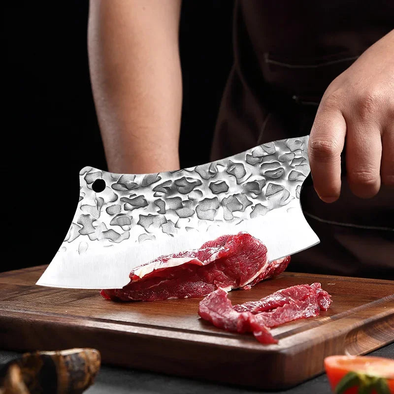 Faca Cleaver Profissional em Aço Inox Forjado + Cabo de Madeira