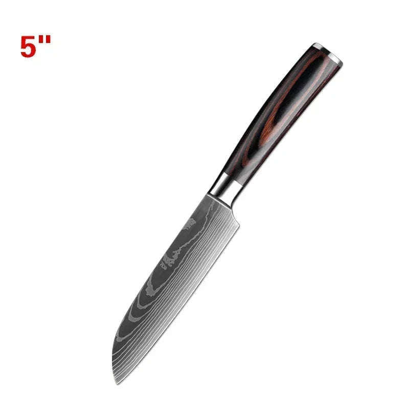 Conjunto de Facas Laser Damascus com Tesoura Multiuso