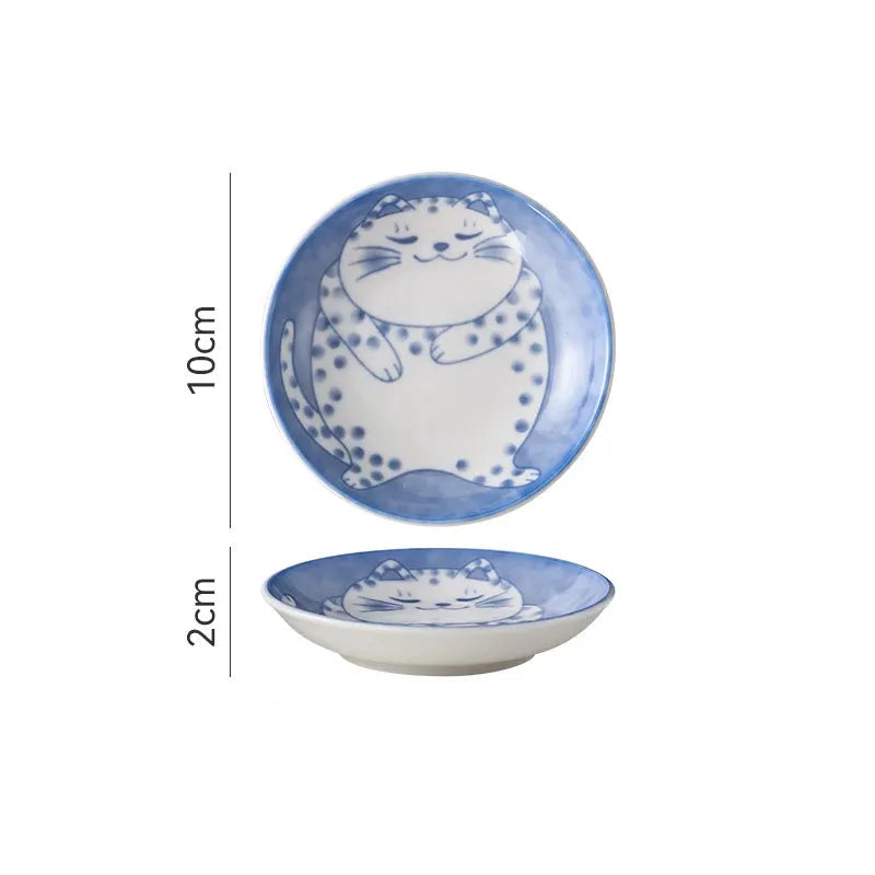 Prato Japonês de Porcelana com Estampa de Gato