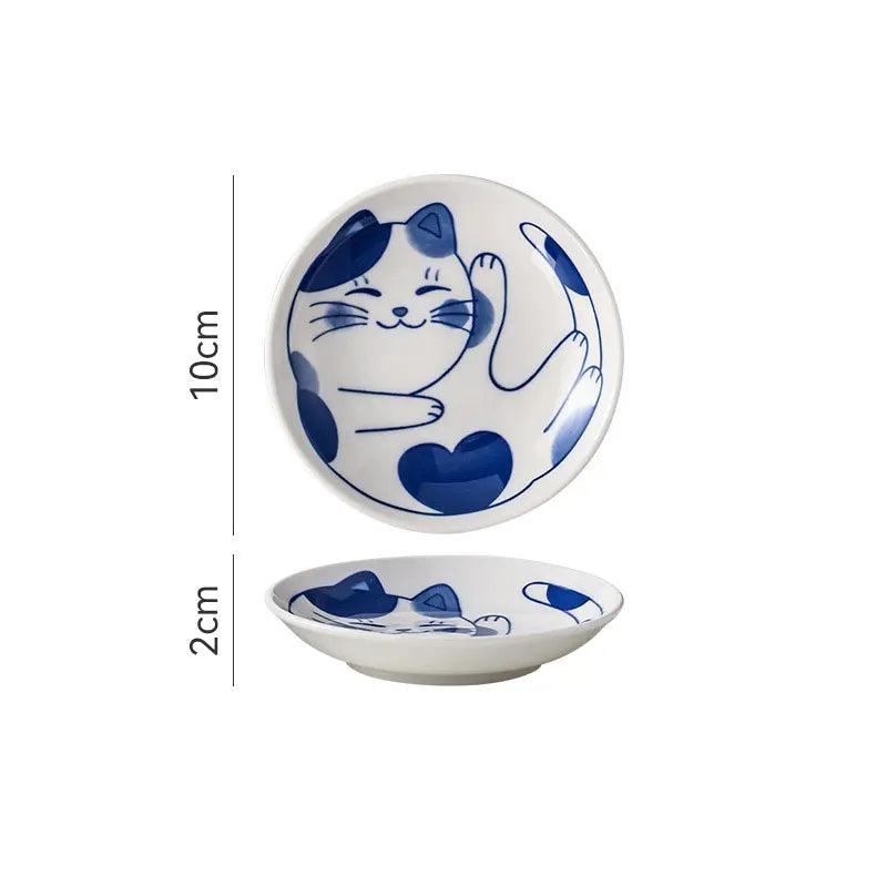 Prato Japonês de Porcelana com Estampa de Gato
