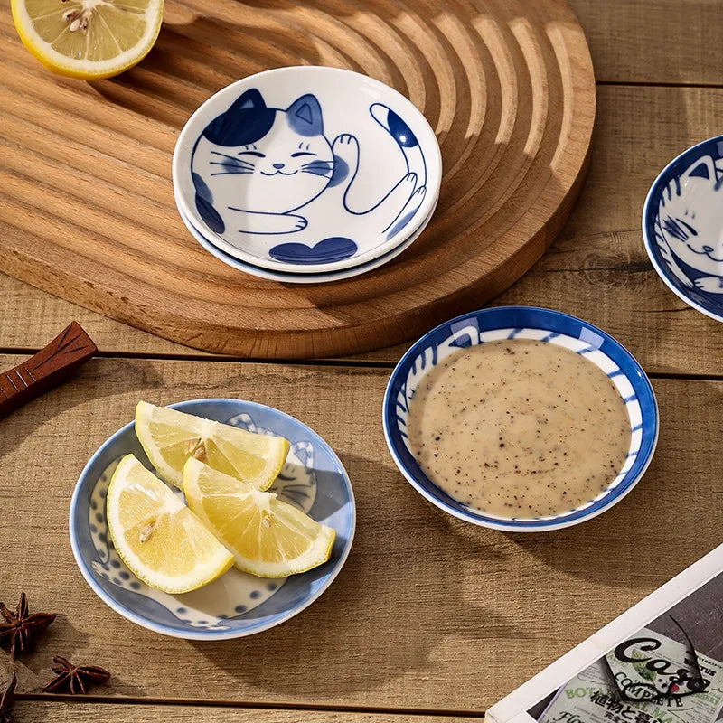 Prato Japonês de Porcelana com Estampa de Gato