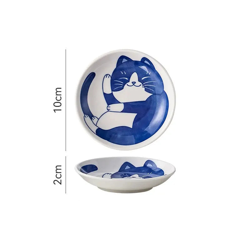 Prato Japonês de Porcelana com Estampa de Gato