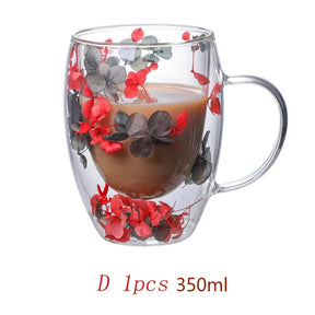Caneca de Vidro Duplo com Flores