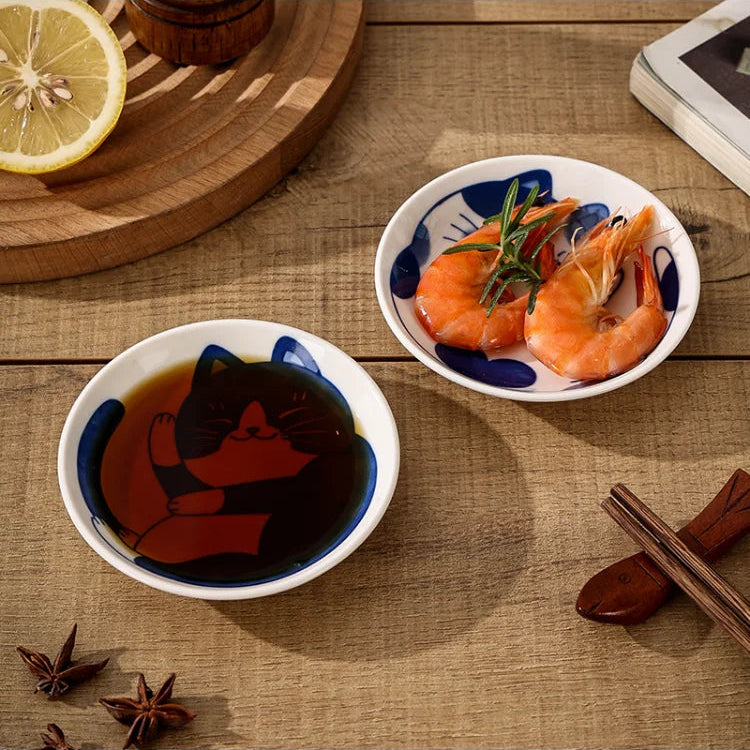 Prato Japonês de Porcelana com Estampa de Gato