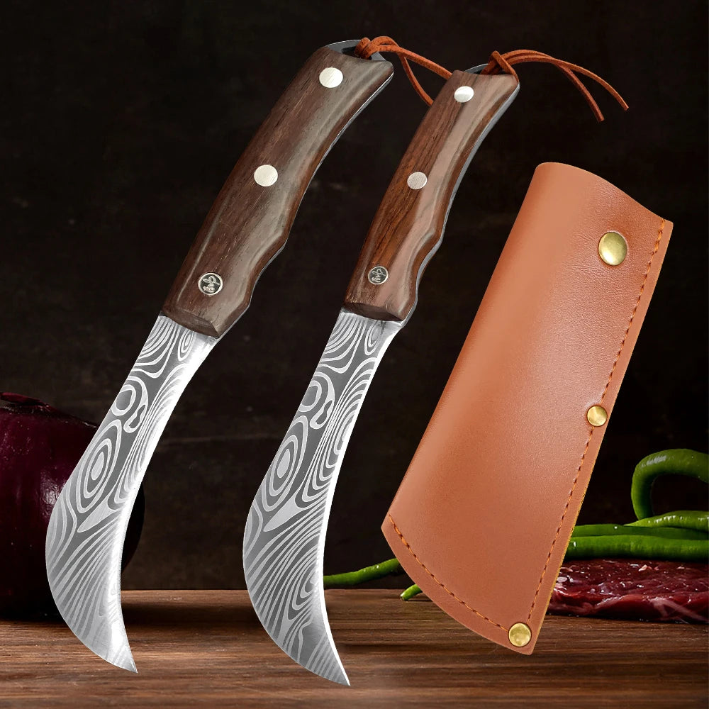 Faca Curva Artesanal Inox com Cabo de Madeira e Bainha – Gusto Gourmet