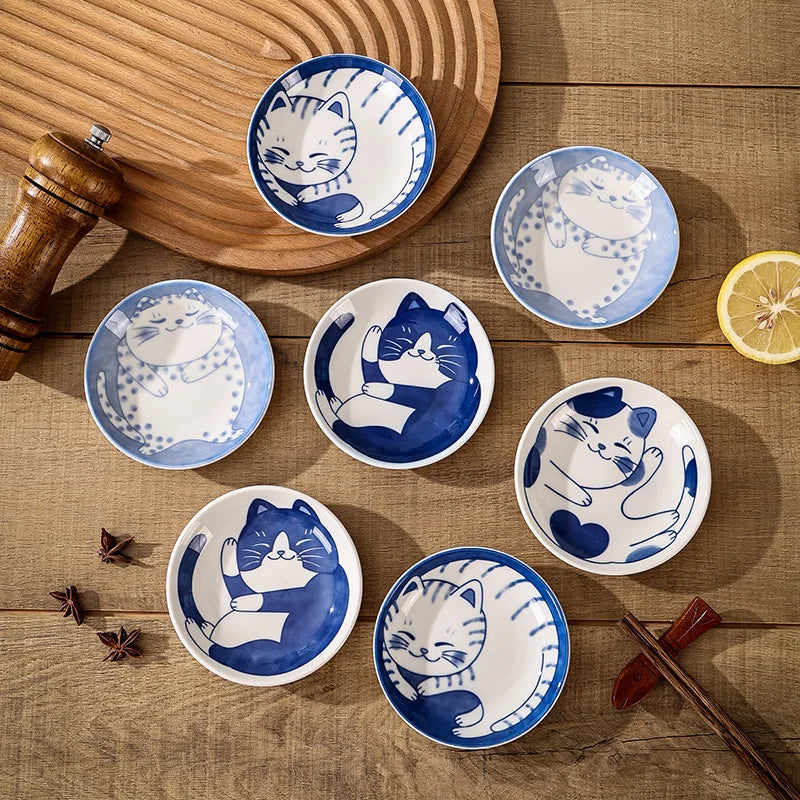 Prato Japonês de Porcelana com Estampa de Gato