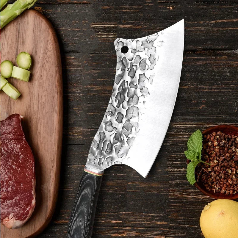 Faca Cleaver Profissional em Aço Inox Forjado + Cabo de Madeira